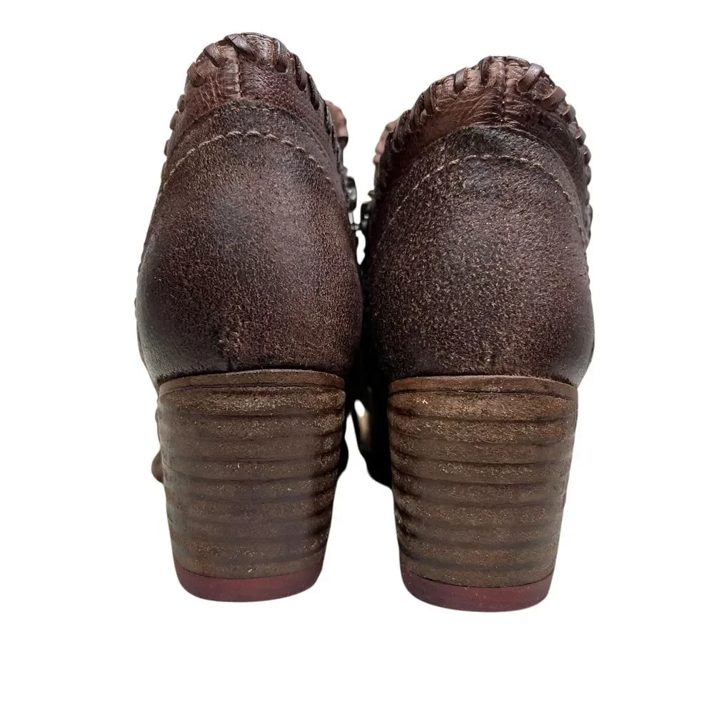 Bed Stu Womens Carla Ankle Boots Whipstitch Detail Stacked‎ Chunky Heel Sz 6.5M